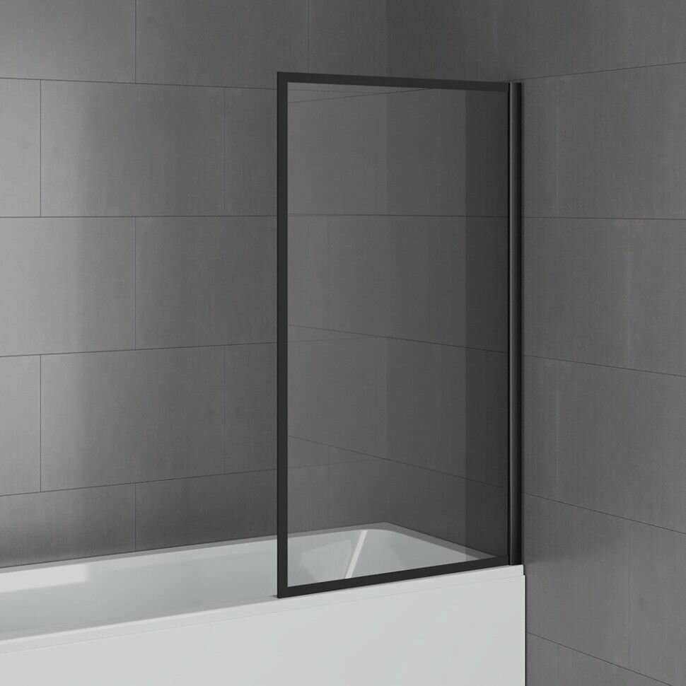 Душевая шторка на ванну Screen 80 см, неподвижная, принт рамка, профиль черный Paini-ScreenWT80F