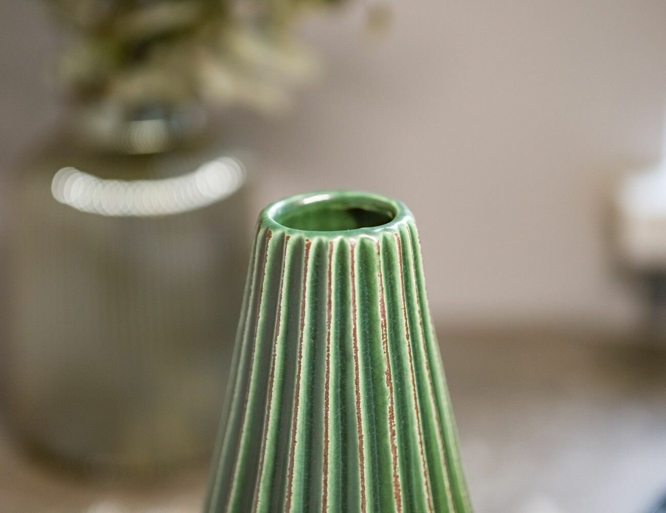 Керамическая ваза ленджи, зелёная, 24 см, Boltze 2006804-зелёная
