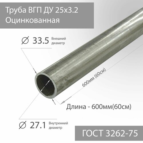 фото Труба вгп ду 25х3,2 оцинкованная гост 3262-75 l 600мм(60см)