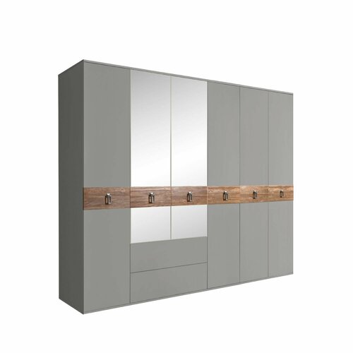 Шкаф 6-ти дверный с зеркалами, с выдвижными ящиками, Ярцево Bogemia Wood Fa (Серый/Хром) БМШ1/61(Wo)