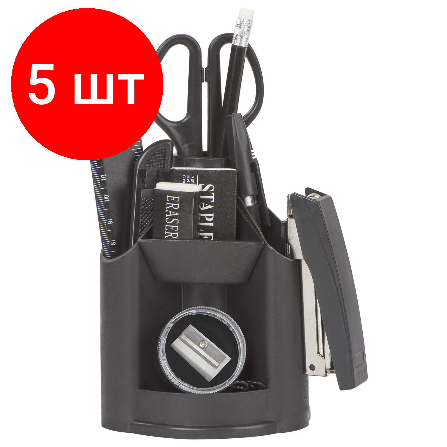 Комплект 5 шт, Канцелярский набор STAFF "Минидеск", 11 предметов, вращающаяся конструкция, 230742