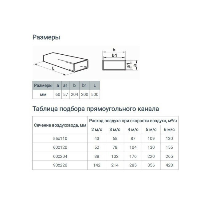 Канал прямоугольный ZEIN, 60 х 204 мм, 0.5 м