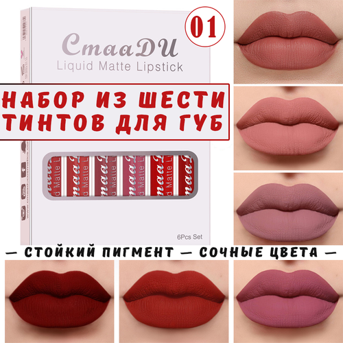 Матовый тинт для губ CmaaDu, набор из шести стойких помад №01 подарочный набор тинтов для губ chupa