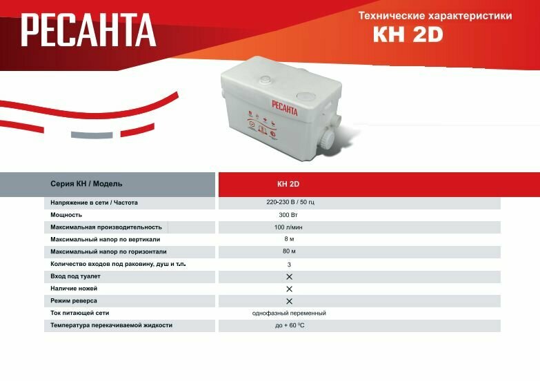Канализационная установка фекальный насос РЕСАНТА КН 2D (300 Вт) — фото 17
