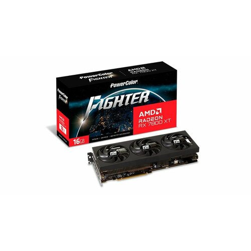 Видеокарта PowerColor RX7800XT Fighter 16GB GDDR6 256-bit DPx3 HDMI 3FAN RTL видеокарта maxsun rtx3060ti terminator 8gb gddr6 256 bit dpx3 hdmi 3fan rtl