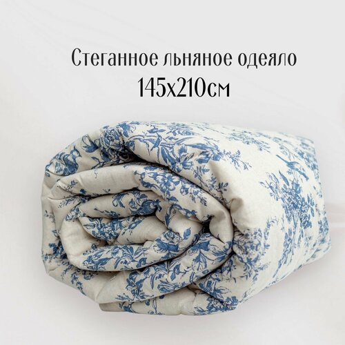 Льняное одеяло 145х210 Голубое