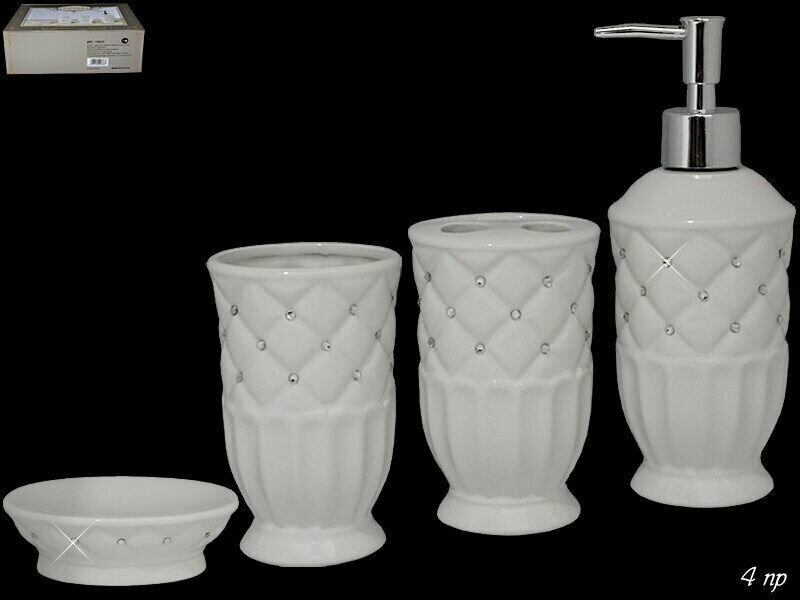 Набор 4 предмета для ванной комнаты Lenardi стакан, подставка для зубных щеток, мыльница, дозатор, керамика