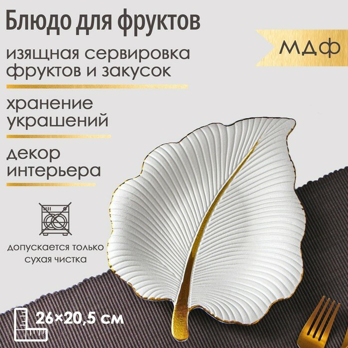 Доляна Блюдо для фруктов Доляна «Тропический лист», 26×20,5 см, цвет белый