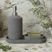 Набор для ванной Chloe 04 (дозатор для ванной с насадкой металлик 0,4 л, поднос 26x11 см, мыльница), бетон, графит матовый