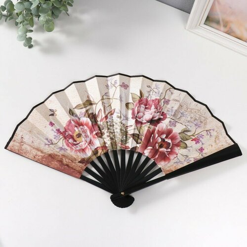 Веер пластик текстиль h265 см Розовые цветы на светлом фоне 798₽