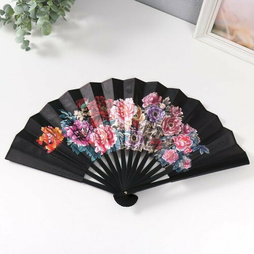 Веер пластик текстиль h265 см Цветы на черном 447₽