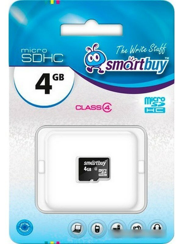 Карта памяти Smartbuy MicroSDHC 4GB class 4, без адаптера (SB4GBSDCL4-00)