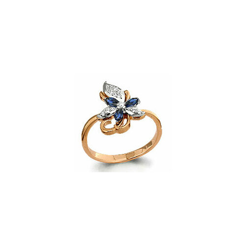 фото Кольцо diamant online, золото, 585 проба, бриллиант, сапфир, размер 16.5, бесцветный