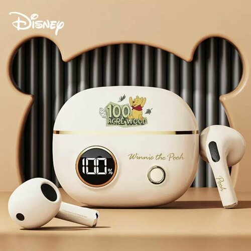 Наушники, беспроводная Bluetooth гарнитура Disney, дисней, светло-бежевый, Пух Винни