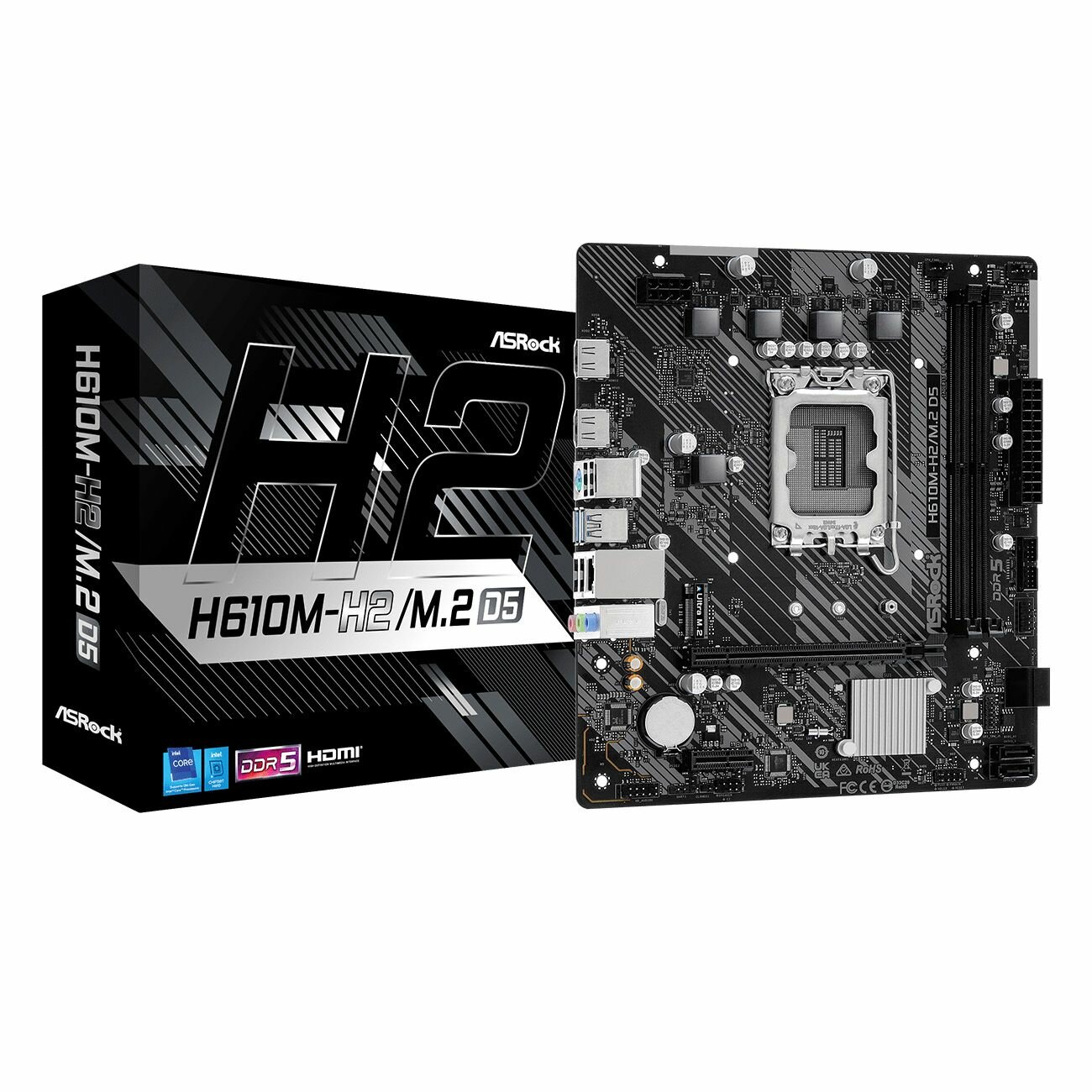 Материнская плата ASRock H610M-H2/M.2 D5, LGA1700, H610, DDR5, HDMI, Micro-ATX