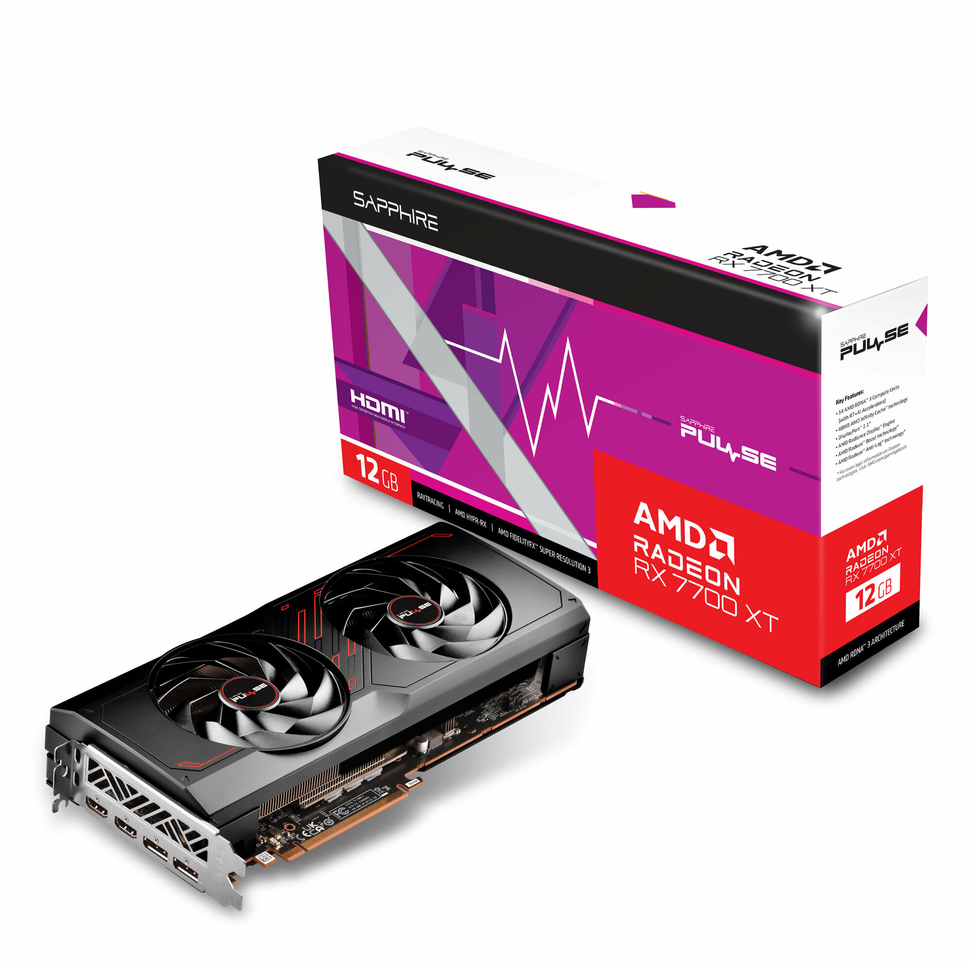 Sapphire Видеокарта Sapphire PCI-E 4.0 11335-04-20G PULSE RX 7700 XT GAMING AMD Radeon RX 7700XT 12288Mb 192 GDDR6 2171/16000 HDMIx2 DPx2 HDCP Ret