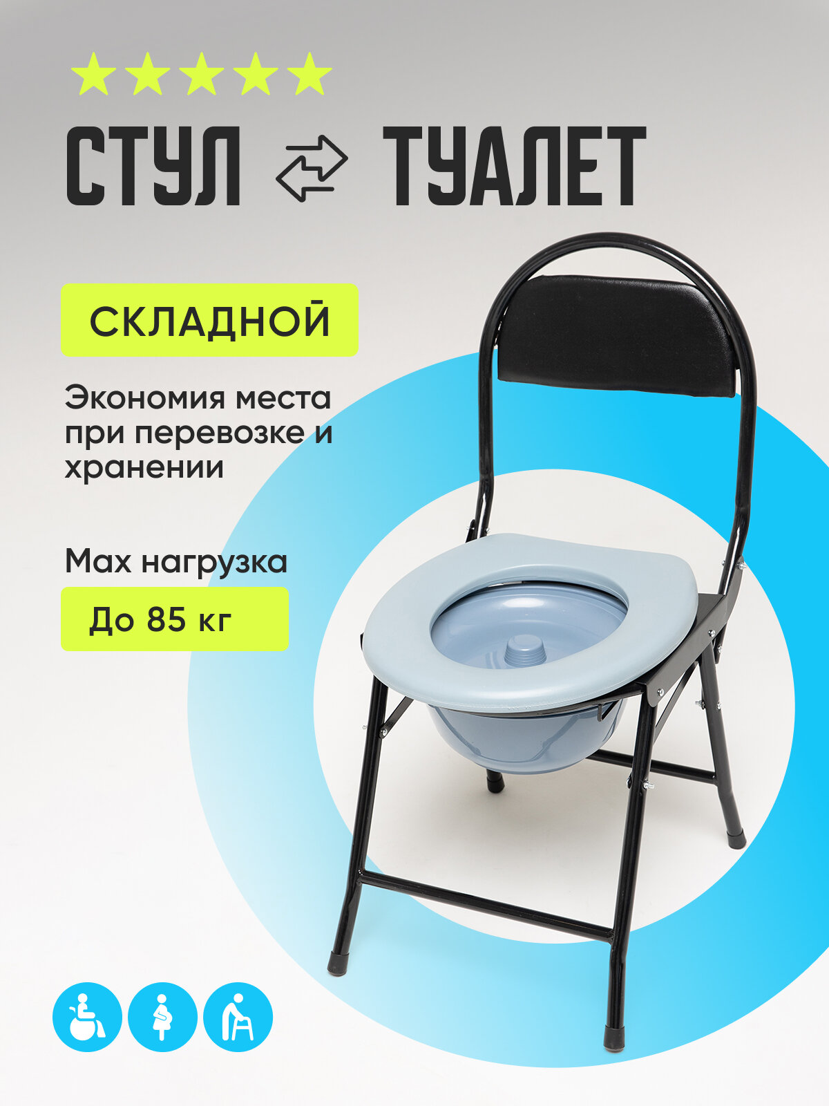 Кресло туалет для пожилых и инвалидов складной стул санитарный