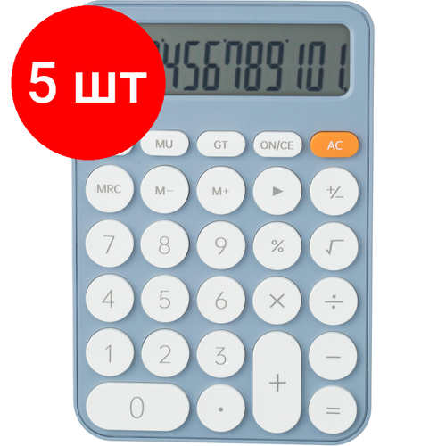 Комплект 5 штук, Калькулятор настольный комп. Deli EM124, 12-р, батар, 158x105мм, голубой