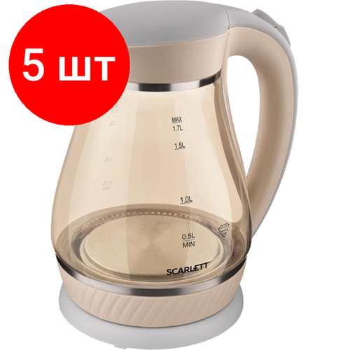 Комплект 5 штук Чайник SCARLETT SC-EK27G83 стекло бежевый 2200Вт 17л 2119500₽