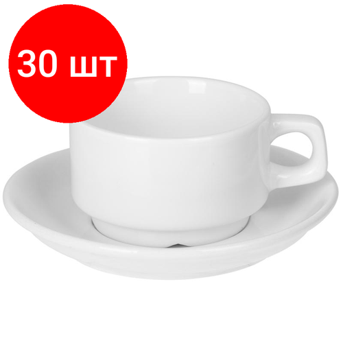 Комплект 30 штук, Чашка кофейная с блюдцем Lambert, фарфор, V=100мл, белая, фк6022