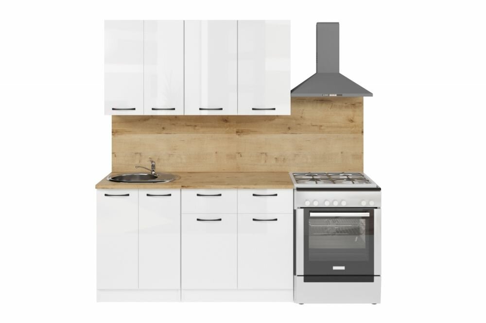 Кухонный гарнитур Жасмин медиум 2 1400 мм, цвет Белый глянец, модульная, со столешницей, прямой, навесные и напольные шкафы, с полками, с выдвижными ящиками — фото 1