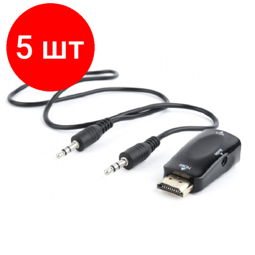 разветвитель cablexpert hdmi vga mini jack 3 5 mm a hdmi vga 03 1 8 м черный Комплект 5 штук, Переходник HDMI - VGA, M/F + Jack 3.5, M/M, v1.4, Cablexpert, A-HDMI-VGA-02