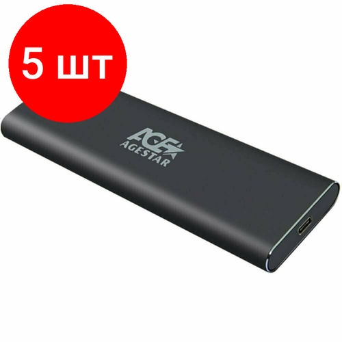 Комплект 5 штук, Контейнер для SSD AgeStar 3UBNF5C SATA USB 3.0 Type-С алюм черный M2 корпус для ssd hdd agestar 31ub2p3c black 2 5 sata контейнер пластик черный usb 3 1 usb c