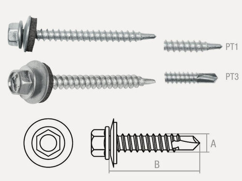 Изображение товара Саморез кровельный 4,8х60 мм цинк шайба с прокладкой PT3 STARFIX 50 штук SMP2-74138-50