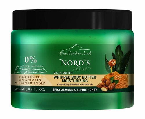 Взбитое масло для тела с ароматом миндаля и альпийского меда Nords Secret WHipped Body Butter Moisturizing Spicy Almonds & Alpine Honey