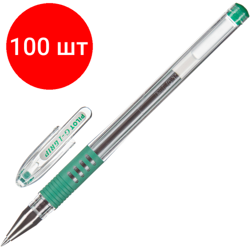 Комплект 100 штук, Ручка гелевая неавтомат. PILOT BLGP-G1-5 резин. манжет. зеленая 0.3мм
