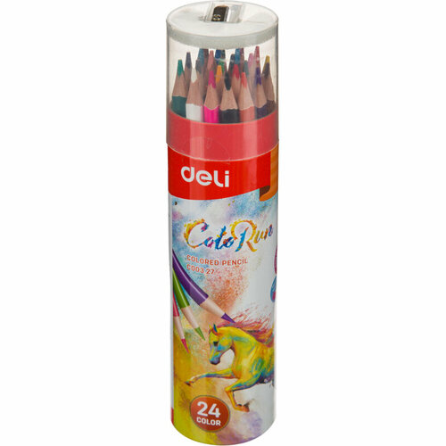 Карандаши цветные Deli EC00327 ColoRun 3-гран. 24цв/наб точилка карт. тубус