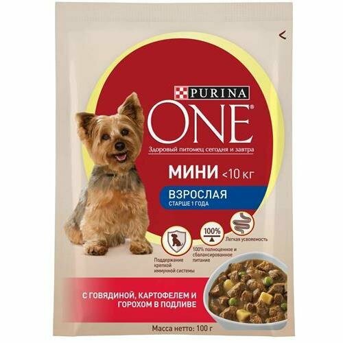 PURINA ONE мини Актив Говядина Картофель Горох консервы для собак пауч 26х85гр