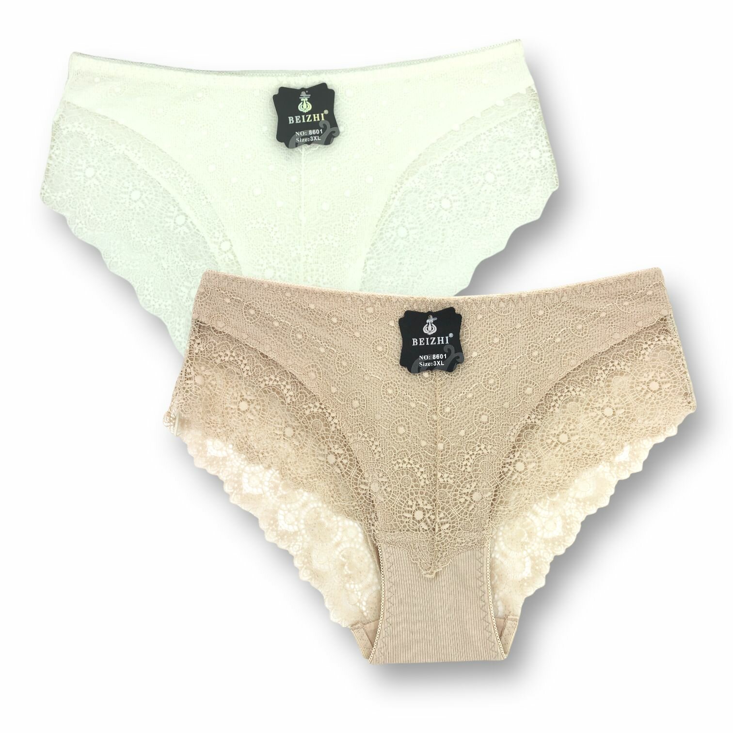 Трусы женские "Beizhi" N.8601, 4XL Белый, Бежевый , 2 шт.