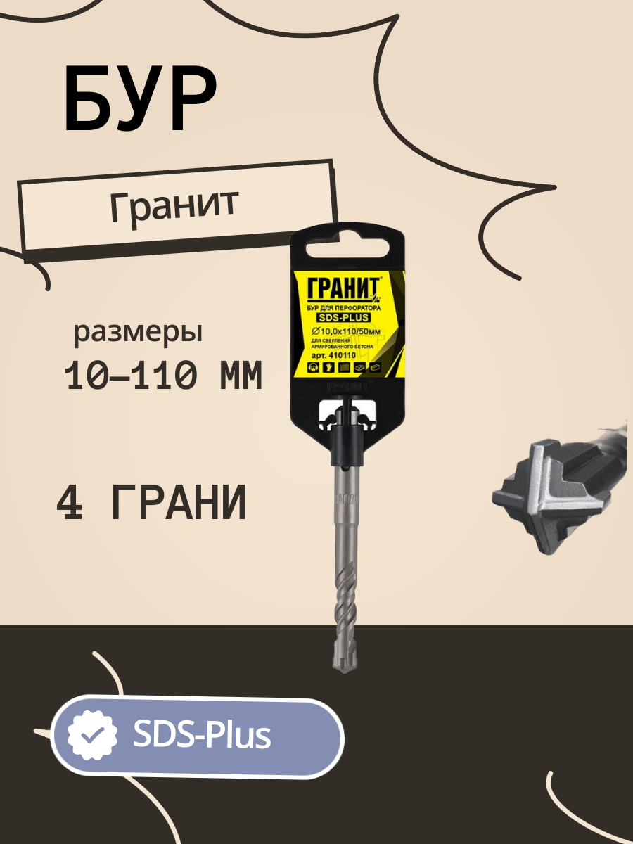 бур по бетону sds-plus гранит quadro-x 10,0х110/50,410110 - фото №10
