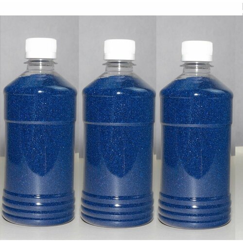 Синий кварцевый песок 2400 гр (3 шт по 800 гр) для творчества, декора и поделок, рисования и светового стола, флорариума (фракция 0,4-0,8)