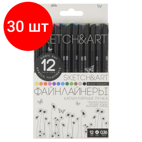 Комплект 30 наб, Набор линеров для скетчинга SKETCH&ART BLACK EDITION 0.36мм 12цв 36-0017