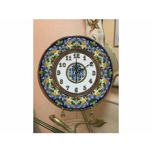 Тарелка-часы, настенные, декоративные Cearco диаметр 35 см, ручная работа испанских мастеров, вулканическая керамика.