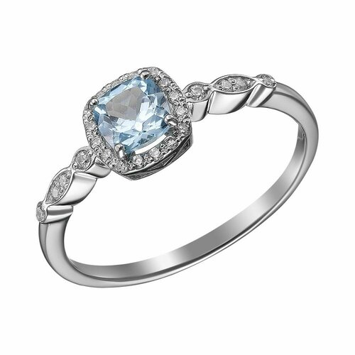 Перстень, серебро, 925 проба, родирование, топаз, фианит, размер 19, серебряный, голубой