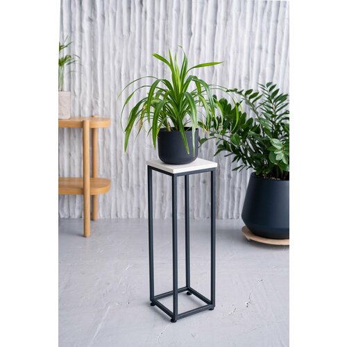 Подставка для цветов напольная металлическая лофт 60см черная, выбеленное дерево