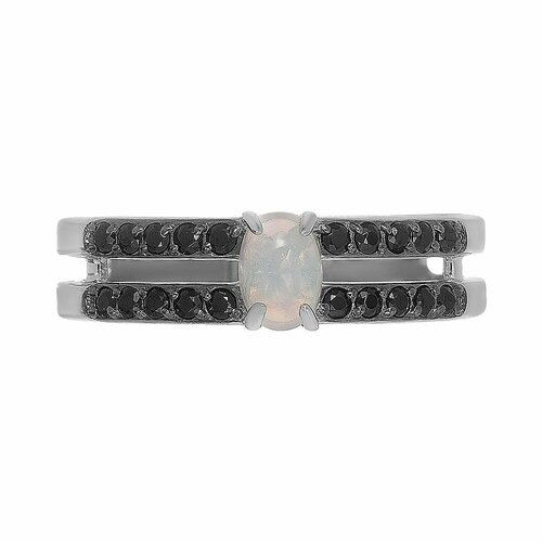 Перстень UVI Ювелирочка, серебро, 925 проба, родирование, опал, шпинель, размер 19, белый, черный