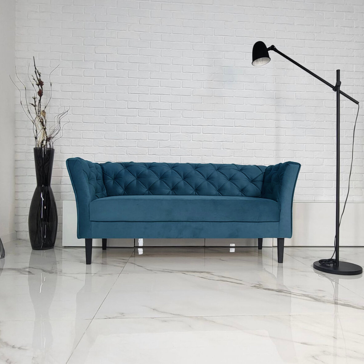 Прямой диван "Барон", синий, 154х57х70 см
