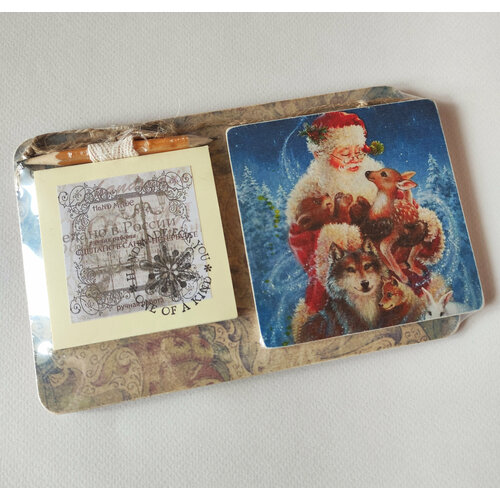 Магнит на холодильник деревянный handmade с блоком для записей Новый Год арт.003773