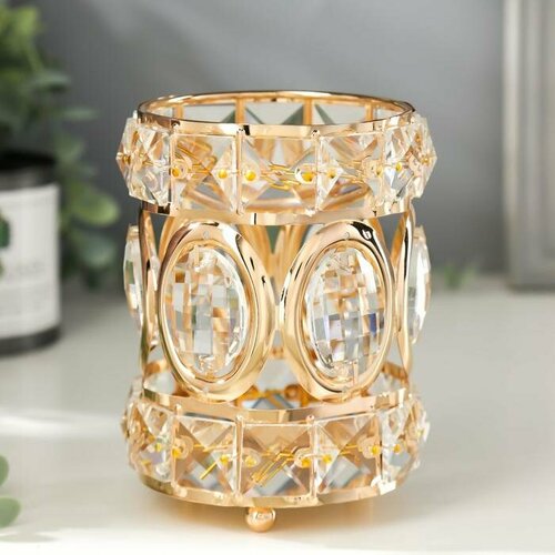 Подсвечник металл стекло на 1 свечу Овалы и квадраты золото 132х9х9 см 1807₽