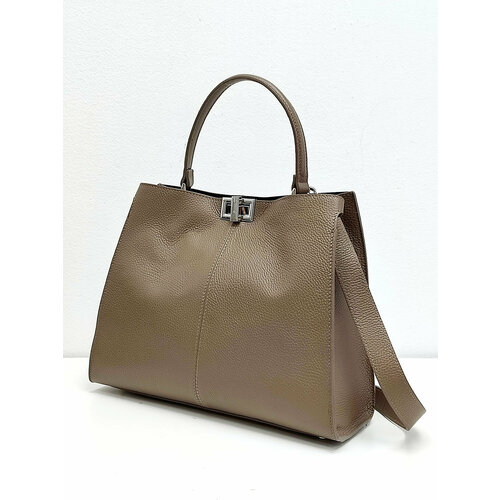 Сумка шоппер STEFFALINI, фактура зернистая, бежевый, коричневый