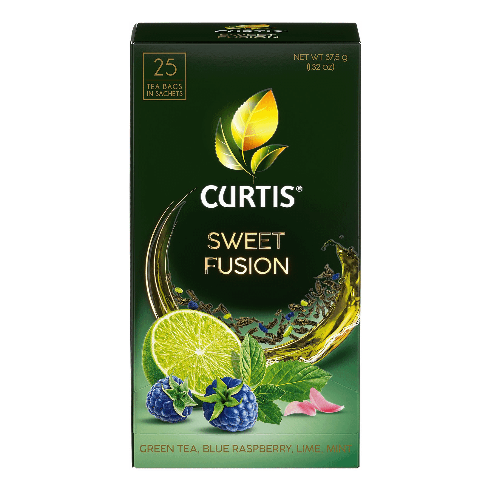 Чай зеленый в пакетиках CURTIS "Sweet Fusion" 25 пакетиков, c лаймом, синей малиной и мятой, мелколистовой - фотография № 8