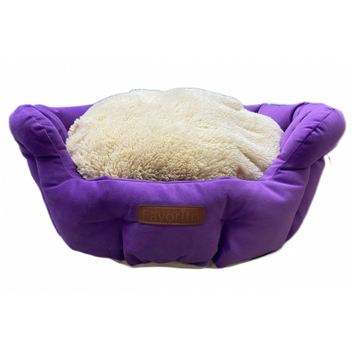 Favorito Лежанка для собак Маффин из микровелюра с мехом фиолетовая, размер 60*60*20 см