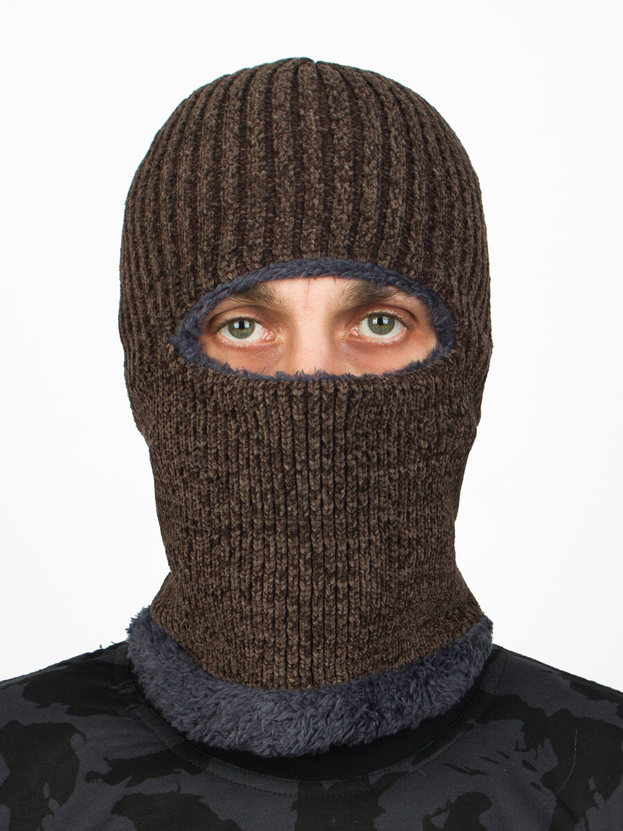 Балаклава Kamukamu Балаклава вязаная утеплённая А15 экомех светло-коричневый для мужчин