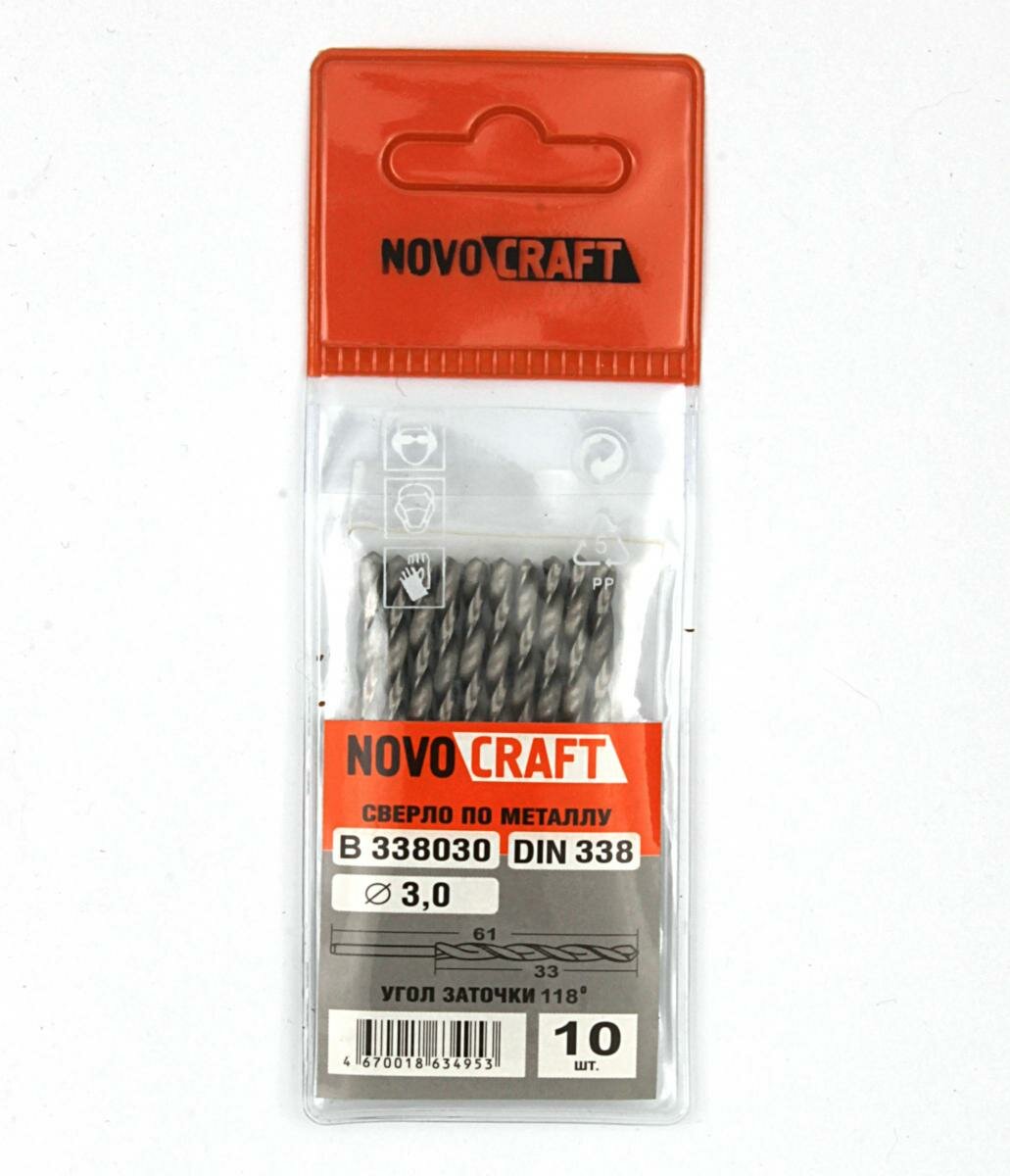 фото Сверло по метaллу 3,0 мм Novocraft Sand средняя серия, DIN 338, уп. 10 шт.