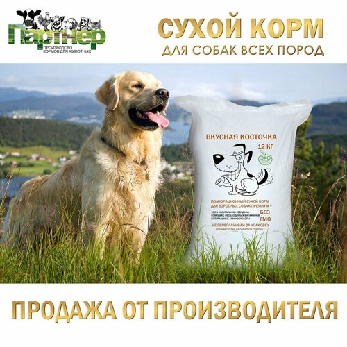 Сухой корм Вкусная Косточка 12кг для взрослых собак любой породы со вкусом говядины гипоаллергенный