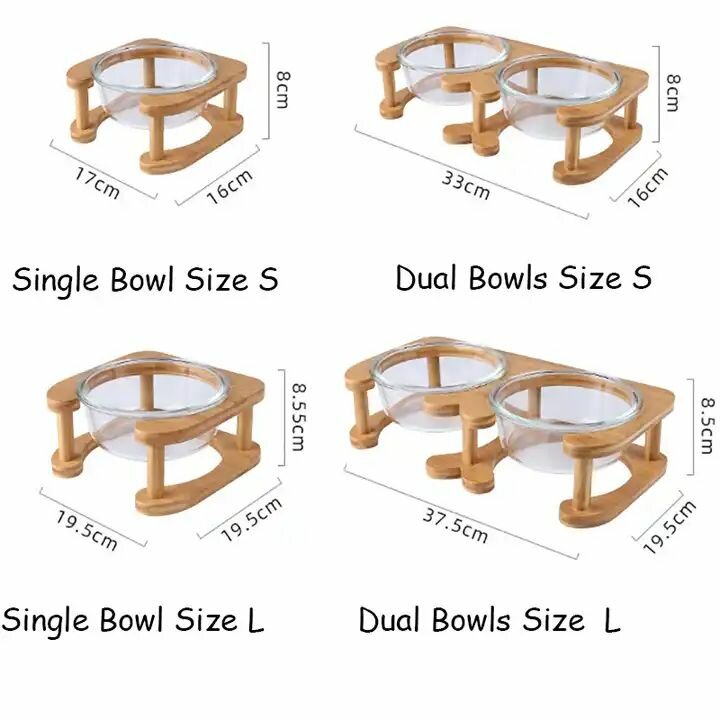 Миска двойная стеклянная для кошек и собак на деревянной подставке - фотография № 6